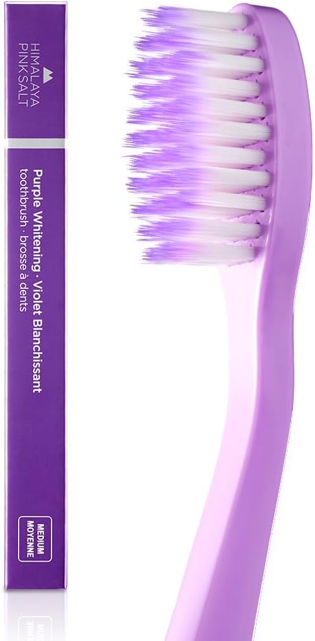 HIMALAYA PINKSALT Purple Toothbrush - Purple Indicater Medium Toothbrushes for Adults, Plaque Remover for Teeth, Tapered Bristles Gentle on Teeth ...