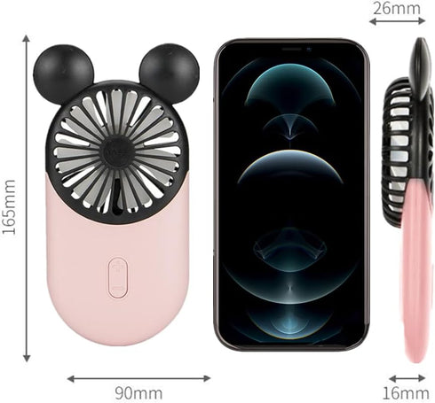 Cute Personal Mini Fan, Handheld & Portable USB Rechargeable Fan with Beautiful LED Light, 3 Adjustable Speeds, Portable Holder, for Indoor Or Out...