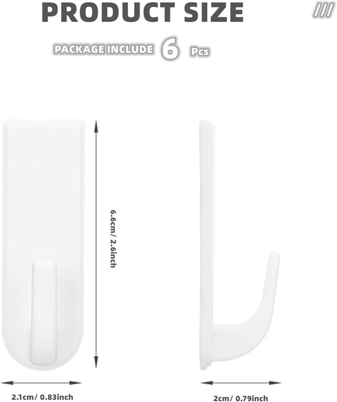 Self Adhesive Hooks 6 Pcs Compact Utility Hook Heavy Duty Wall Hooks for Bathroom Kitchen White Sticky Hooks for Closet Decorative Wall Hanger Wat...