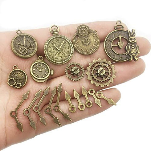 Youdiyla 100g Steampunk Clock Face Dial Pointer Charm Pendant, Mix Antique Metal Pendant Supplies Findings for Jewelry Making (Bronze HM71)...
