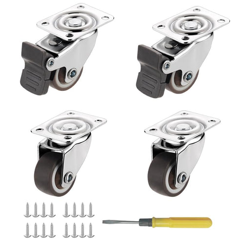 1.25 inch Swivel Caster Wheels Bearing Plate Caster Wheels, Rolling Casters for Furniture and Workbench Cart, Set of 4 (2 with Brakes & 2 Without)...