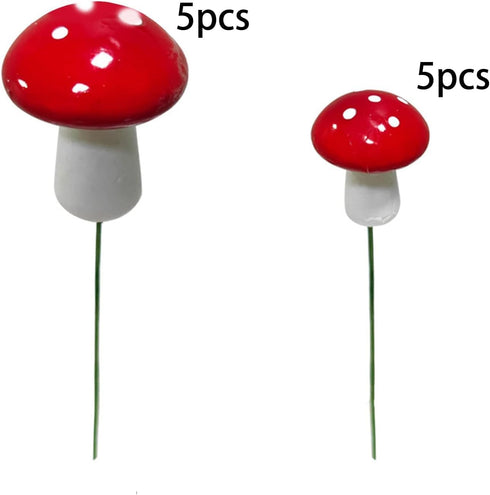 10Pcs Red Garden Stakes Mushroom Miniatures Indoor Outdoor Silhouette Fairy Garden Lawn Yard Decorations Lawn Inset Craft Decorative Garden Stakes...
