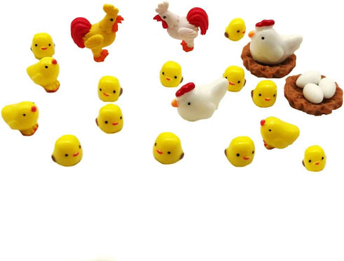 22Pcs Miniature Family Chicken,Cock,Hen,Egg,Chickens Nest Ornament Micro Landscape Fairy Garden Décor...