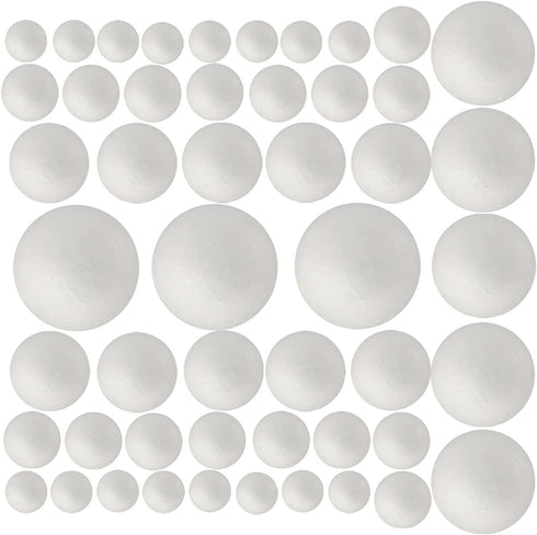 50 Pack Craft Foam Balls, 5 Sizes(1-2.4 Inches), White Polystyrene Smooth Round Balls, Foam Balls for Arts and Crafts, Christmas, DIY Craft for Ho...