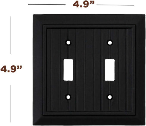 SleekLighting Double Toggle Wall plates | Decorative Bamboo Classic Beadboard Black Finish | Electric Outlet and Switch Covers| Style: 2 Gang Togg...