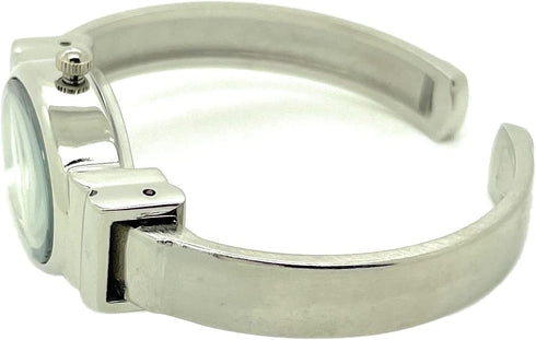 Ladies Small Oval Case Metal Bangle Cuff Fashion Analog Quartz Watch White Dial with Easy to Read Black Numbers...
