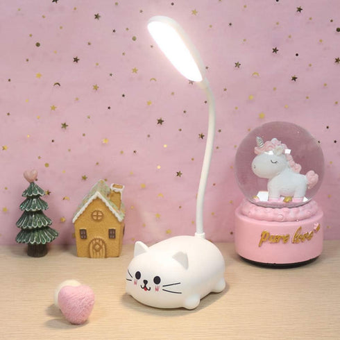 Kids Lamp, LED Desk Lamp for Kids, Cute Cat Lamp Kawaii Desk Accessories, Flexible Gooseneck Eye-Care Cartoons Small Desk Lamp Girls Gifts (White)...