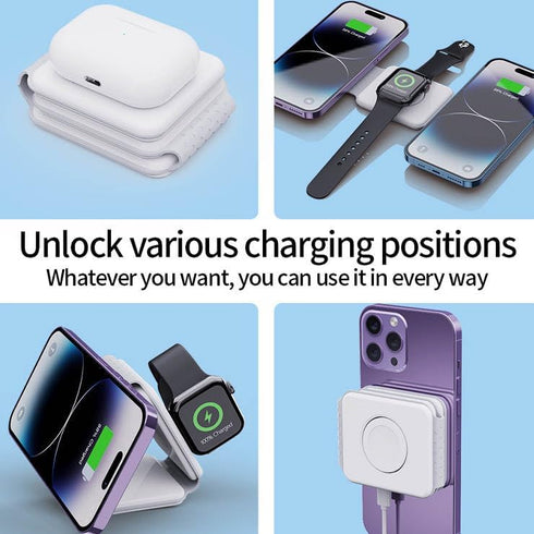Fast Foldable wireless charger with strong magnet silicone rubber for Android and iOS Smartphones and other iOS devices little Protection bag Incl...