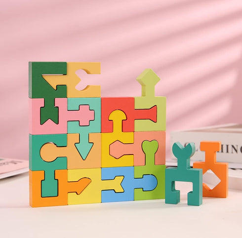 Wooden Shapes Puzzles Blocks Geometric Brain Teaser Montessori Toys Jigsaw 3D Logic IQ Game Shape Sorter Preschool STEM Educational Learning Gift ...