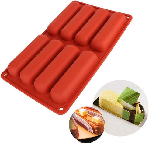 8 Cavity Long Strips Eclair Silicone Cake Pop Mold Cake Pop Maker Silicone Baking Molds Cake Handmade Baking supplies for Chocolate Cracker Bar St...