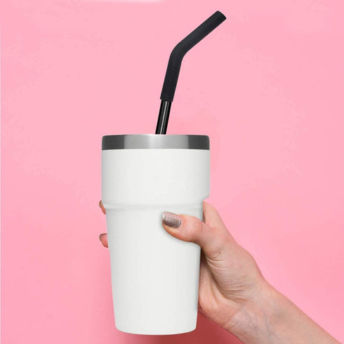 Senneny Set of 5 Stainless Steel Straws with Silicone Flex Tips Elbows Cover, 2 Cleaning Brushes and 1 Portable Bag Included (Black)- 8mm diameter...