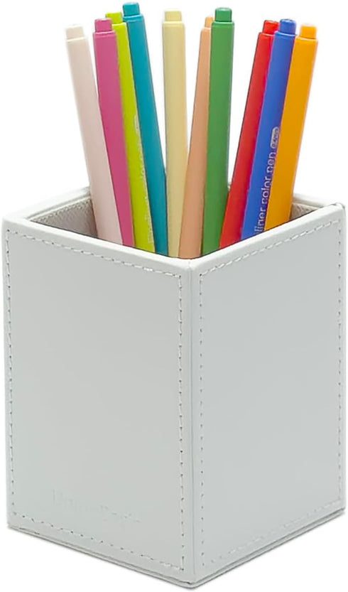 UnionBasic Square Pen Holder, Leather Pencil Cup, Desktop Caddy Stationery Organizer, White...