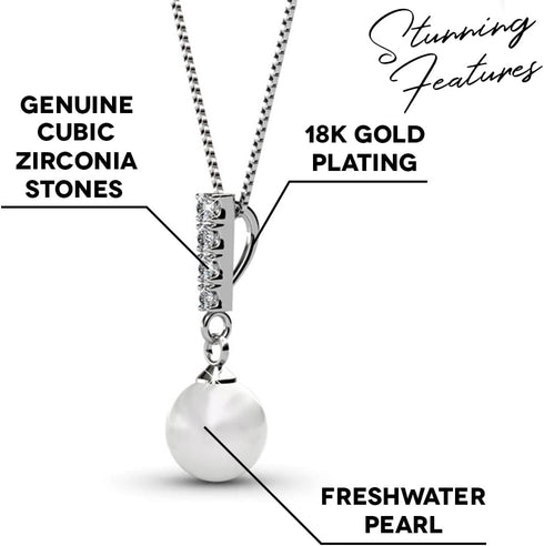 Cate & Chloe Gabrielle 18k White Gold Pearl Cluster Pendant Necklace with Crystals, Beautiful Simulated Pearl Necklaces w/Round Cut Diamond Crysta...