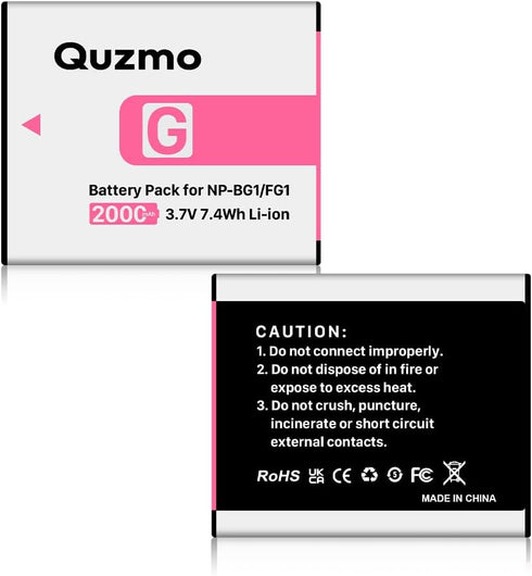 2-Pack NP-BG1 Battery & AC Wall Charger, 2000mAh Lithium-Ion NP-FG1 Digital Camera Battery Replacement for Sony CybeShot DSC-W215, DSC-W220, DSC-W...