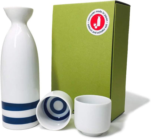 Janome Mino-Yaki Sake Set, 8 oz Bottle & 2 Cups, Tokkuri & Ochoko, Traditional Japanese Ware...