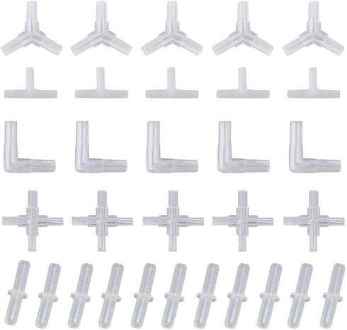 NGe 30 Pieces 4mm/ 3/16" OD Plastic Aquarium Air Line Tubing Connector Splitter, T/Y/L/Cross Shape and 2 Way Connector, for 4mm/ 3/16" ID Air Hose...
