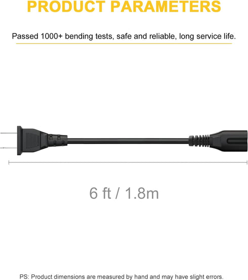 2 Prong Power Cord for Sony SRS-XP500 SRS-XP700 MHC-V71 SRS-RA3000 GTK-XB90 XB72 XB60 XB5 XB7 MHC-V13 Wireless Portable Speaker Replacement Chargi...
