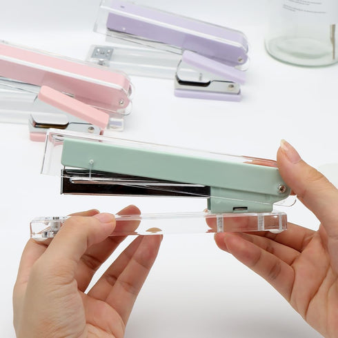 Clear Mint Green Stapler with 1000 Rose Gold Staples for Desk Manual Staplers Home School Office Accessories Stationery Supplies (Mint Green Stapl...