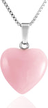 Jovivi Natural Rose Quartz Crystal Heart Necklace Love Heart Shaped Healing Stone Chakra Reiki Pointed Gemstone Necklace Mothers Day Gifts...