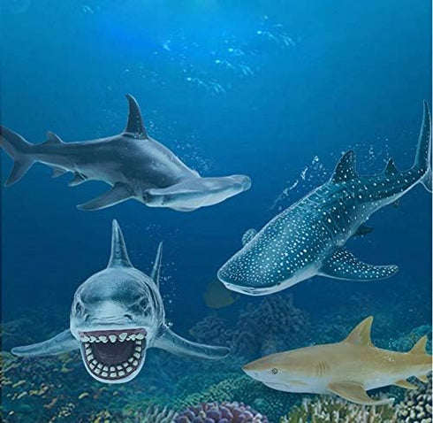 Gemini&Genius Great White Shark Hammerhead Shark Toy Set - Sea Animal Action Figure Ocean Model Toy Set -10 Inches Length -Educational, Role Play,...