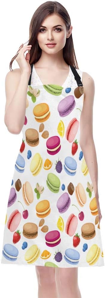 WONDERTIFY Macarons Apron,Colorful Macarons Cake and Various Fruits Bib Apron with Adjustable Neck for Men Women,Suitable for Home Kitchen Cooking...