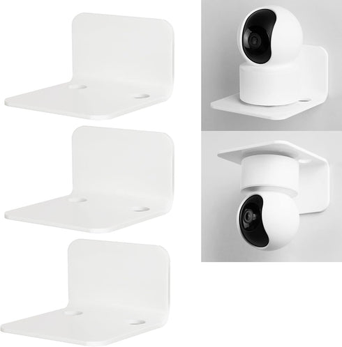 OAPRIRE White Floating Wall Shelves Set of 3 for Security Cameras, Baby Monitors, Speakers & More - Universal Acrylic Small Wall Shelf with Cable ...