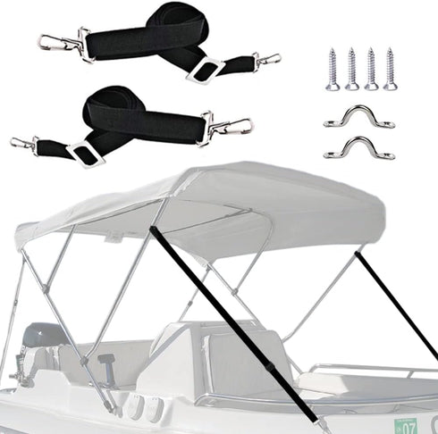 2 PCS Adjustable Heavy Duty Bimini Top Straps,Marine Grade Double Snap Hook Strap+ Pad Eye Straps,28"~60" Stainless Steel Boat Awning Hardware Acc...