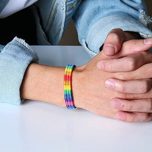 COLORFUL BLING Nepal Rainbow Woven with Bisexual Pride Braided Month Stuff Bracelet Anklet Lesbians Gays Couple Friendship Jewelry for Women Men...