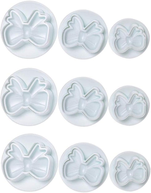 RAYNAG 3 Set Bowknot Plastic Fondant Plunger Cutters Cookie Pie Crust Cutout Molds Clay Cake Decorating Cutter Plungers (9 Pieces)...