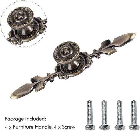 Pull Handle, Vintage Style Zinc Alloy Door Knob with Screw, Fit for Drawer Cabinet, 4-pack (Bronze)...