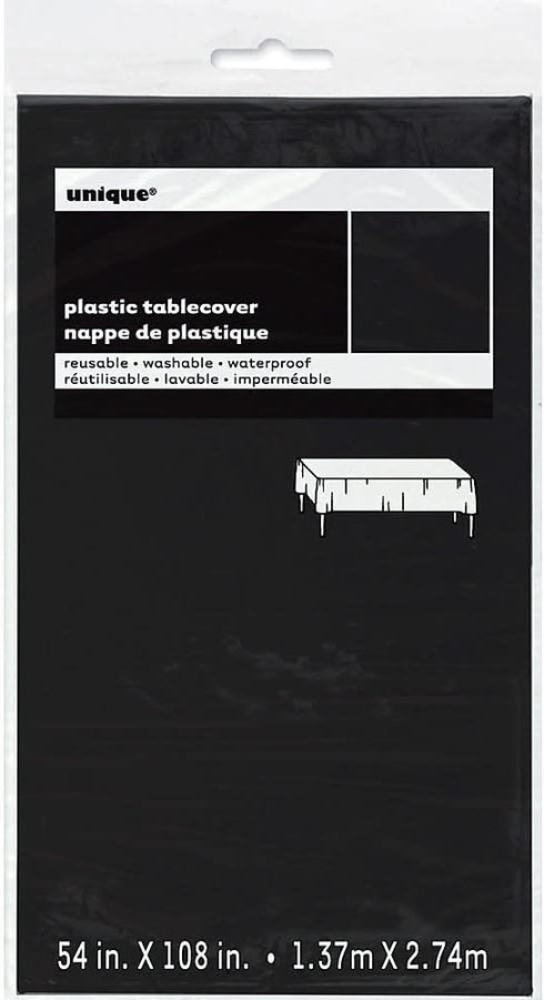Black Solid Rectangular Plastic Table Cover (54" x 108") 1 Count - Elegant Design & Premium Quality, Ideal For Parties, Events & Everyday Use...