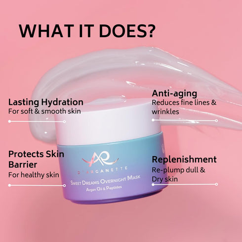 D'Arganette Sweet Dreams Sleeping Mask with Antioxidant-rich Argan Oil, Peptides, and Niacinamide– Radiance Boosting Hydrating Face Moisturizer Fo...