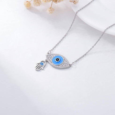 LONAGO Evil Eye Necklace Silver Evil Eye Pendant Necklace Gift for Women...