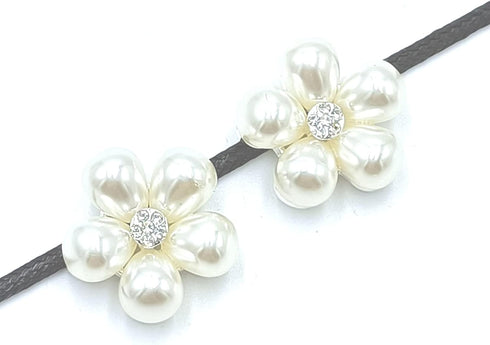 10pcs White Flat Back Pearl Flower Rhinestone Buttons Bulk for DIY Craft Jewelry Charms Wedding Embellishments Clothes Accessory 22x21mm...