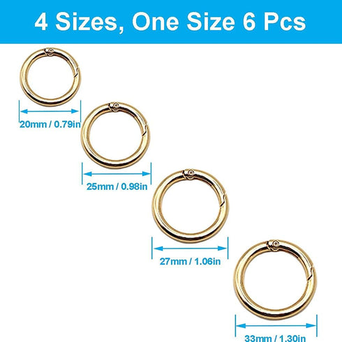 24 PCS Spring O Ring Set, Round Carabiner Snap Trigger Buckle in 4 Size, Zinc Alloy Hooks Clip DIY Accessories for Collars, Keychain, Purse and Ha...