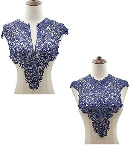 2 Pcs Water-Soluble Lace Collar Polyester Silk Embroidery Chest Lace Three-Dimensional Hollow Collar Fake Collar Front/Back Collar(Tibetan Blue)...