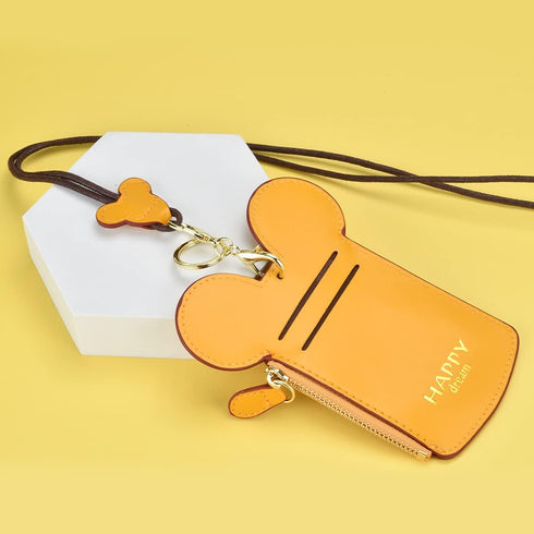 BUUFAN Chic Yellow Cute Travel PU Leather ID Card Holder Lanyard Neck Pouch Bag With Coin Wallet Purse for Women Kids Teens Girls...