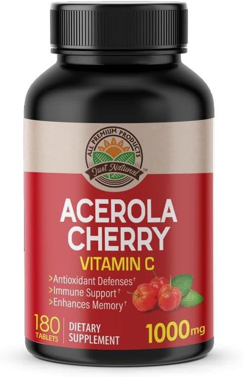 Acerola Cherry Vitamin C 1000mg, Immune Support - 180 Tablets X 1 Bottle (180 Count)...