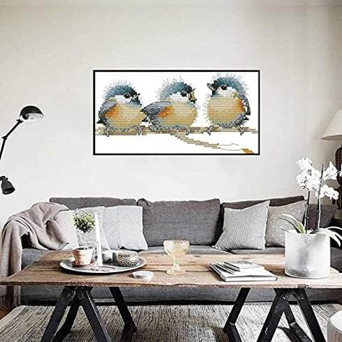 OHAOLYLE Cross Stitch Kits, Stamped Cross Stitching Kits Preprinted for Beginners DIY 11CT Hand Needlework Kits Embroidery Starter Kits Three Bird...