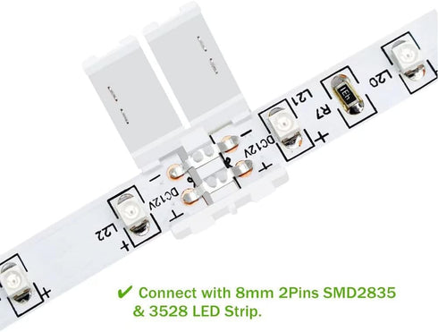 LightingWill 10pcs Pack Strip to Strip Unwired Gapless Solderless Snap Down 2Pin Conductor LED Strip Connector for 8mm Wide 3528 2835 Single Color...