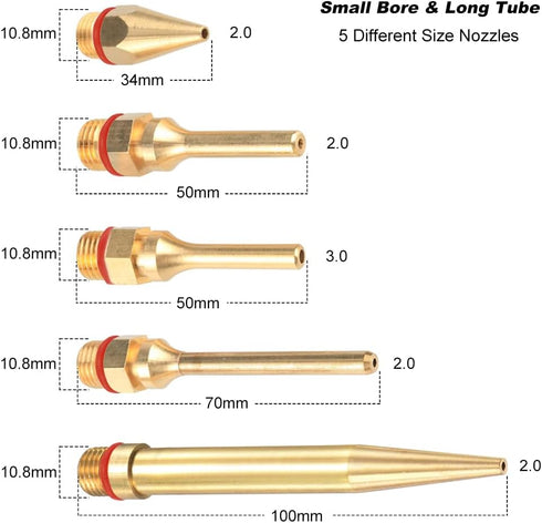 5Pcs Glue Gun Copper Nozzle Hot Glue Gun Tips with O-ring, Small Bore Long Tube Nozzles Thread Interchangeable Nozzle Set for Hot Melting Glue Gun...