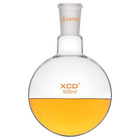 XCD Glass Flask, Single Neck Borosilicate Glass Round Bottom Flask RBF Heavy Wall Lab Boiling Flask with 24/40 Standard Taper Outer Joint, 500 ml...