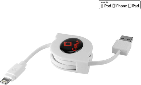 Cellet Retractable Lightning Cable, Charging Cord Compatible with Apple iPhone 14 Pro Max Plus 13 12 11 Xs Xr X mini SE 8 7 6 5 iPad Pro Air Mini ...