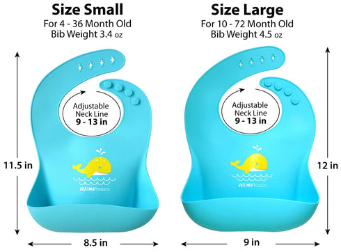 2-Pack Waterproof Silicone Baby Bib Lightweight Comfortable Easy-Wipe Clean (Green/Blue, Large)...