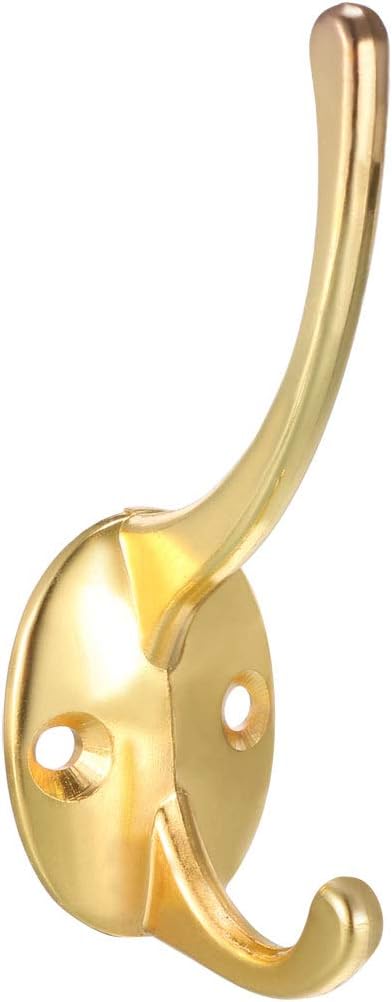 uxcell Dual Prong Coat Hooks Wall Mounted Retro Double Hooks Utility Gold Hook for Coat Scarf Bag Towel Key Cap Cup Hat 87mm x 29mm x 42mm 4pcs...