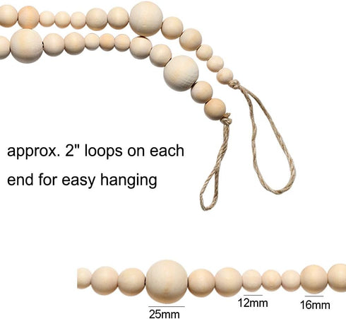 2PCS 86in Christmas Wood Bead Garland, Creative Wooden Garland for Valentine's Day Decor, Farmhouse Wall Home Rustic Country Natural Holiday Decor...