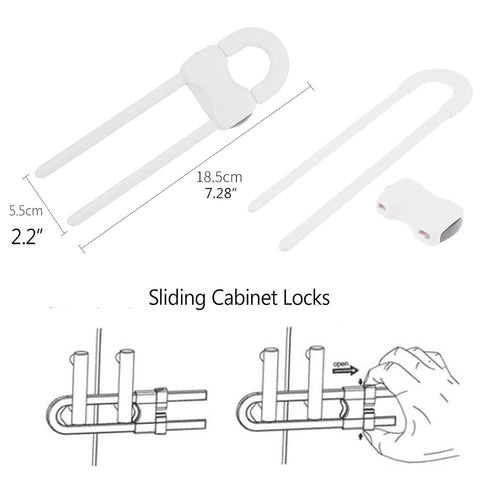 Sliding Cabinet Locks, Child Safety Locks U-Shaped Adjustable Child Proof Locks Multi-Purpose Latches for Drawers Closets Refrigerators Storage Do...