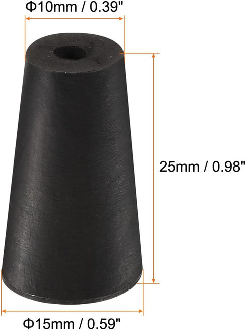 MECCANIXITY Rubber Tapered Plug 10mm to 15mm with Hole Test Tubes Bungs Stopper Black for Lab Home 10 Pieces...