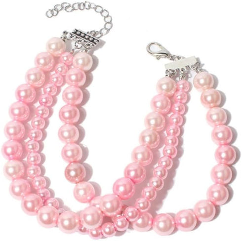 Fancy 3 Rows Pearl Pink Diamond Pet Cat Dog Necklace Collar Jewelry Pet Cat Dog Girl Costume Accessories(7.8-12.6in)...