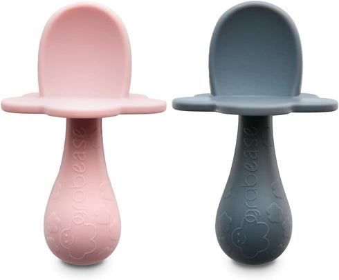 Grabease Baby Silicone Spoon Set for Baby-Led Weaning & First Stage Self-Feeding: Soft, Safe 100% Food-Grade Silicone; BPA-, PVC- Latex- & Phthala...